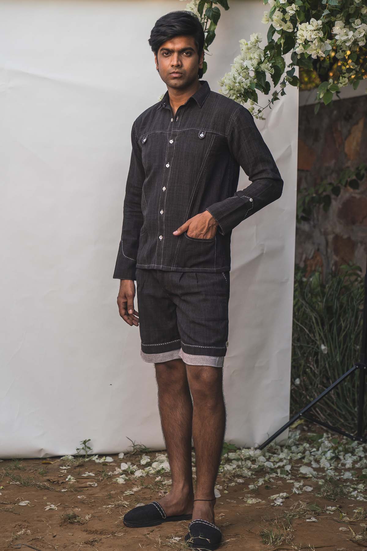 Buy Designer Black Panelled Cotton Shirt By Lafaani